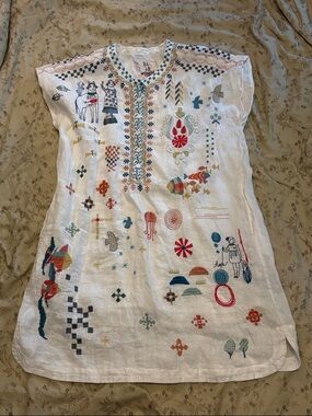 Pete & Greta by Johnny Was Cream Embroidered Mini Shift Dress